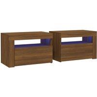 vidaXL Bedside Cabinets 2 pcs with LEDs Brown Oak 60x35x40 cm, Brown