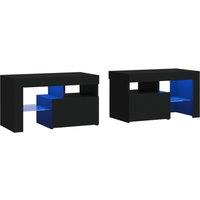 vidaXL Bedside Cabinets 2 pcs with LED Lights Black 70x36.5x40 cm, Black