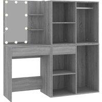 vidaXL LED Dressing Table with Cabinets Grey Sonoma Engineered Wood, Grey