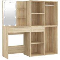 vidaXL LED Dressing Table with 2 Cabinets Sonoma Oak Engineered Wood, Brown