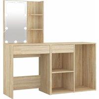vidaXL LED Dressing Table with Cabinet Sonoma Oak Engineered Wood, Brown