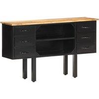 vidaXL Sideboard 110x30x65 cm Solid Rough Mango Wood and Steel, Brown