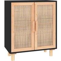 Vidaxl Sideboard Black 60X30X70 Cm Solid Wood Pine And Natural Rattan, Black