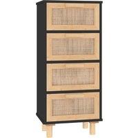 vidaXL Sideboard Black 40x30x90 cm Solid Wood Pine and Natural Rattan, Black