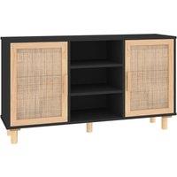 vidaXL Sideboard Black 105x30x60 cm Solid Wood Pine and Natural Rattan, Black