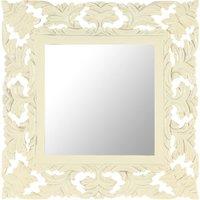 vidaXL Hand Carved Mirror White 50x50 cm Solid Mango Wood, White