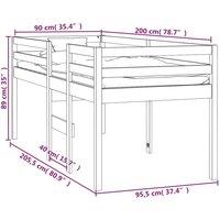 vidaXL High Sleeper Bed White 90x200 cm Solid Wood Pine, White