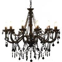 vidaXL Chandelier with Beads Black 12 x E14 Bulbs, Black