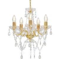 vidaXL Chandelier with Crystal Beads Golden Round 5 x E14, Gold