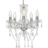 vidaXL Chandelier with Crystal Beads Silver Round 5 x E14, Silver