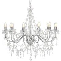 vidaXL Chandelier with Beads Silver 12 x E14 Bulbs, Silver