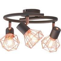 vidaXL Ceiling Lamp with 3 Spotlights E14 Black and Copper, Black