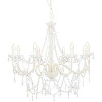 vidaXL Chandelier with Beads White 8 x E14 Bulbs, White