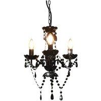 vidaXL Chandelier with Beads Black Round 3 x E14, Black