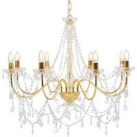 vidaXL Chandelier with Beads Golden 8 x E14 Bulbs, Gold