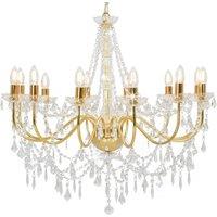 vidaXL Chandelier with Beads Golden 12 x E14 Bulbs, Gold
