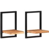 vidaXL Wall Shelves 2 Pcs 25x25x35 cm Solid Wood Acacia and Steel, Brown