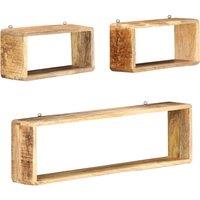 vidaXL 3 Piece Wall Cube Shelf Set Soild Mango Wood, Brown