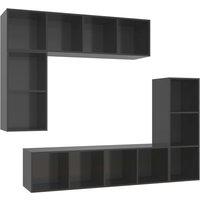 vidaXL 4 Piece Tv Cabinet Set High Gloss Grey Engineered Wood, Grey