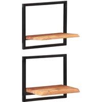 vidaXL Wall Shelves 2 Pcs 40x24x35 cm Solid Wood Acacia and Steel, Brown