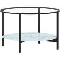 vidaXL Tea Table Black and White Marble 70 cm Tempered Glass, Black