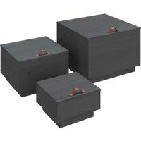 vidaXL Storage Boxes With Lids 3 Pcs Grey Solid Wood Pine, Grey