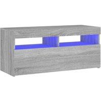 vidaXL TV Cabinet with LED Lights Grey Sonoma 90x35x40 cm, Grey