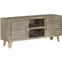 vidaXL Tv Cabinet Solid Mango Wood Grey With Brass 110x30x48 cm, Grey