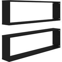 vidaXL Wall Cube Shelf 2 Pcs Black 100x15x30 cm Engineered Wood, Black