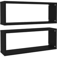 vidaXL Wall Cube Shelf 2 Pcs Black 60x15x23 cm Engineered Wood, Black