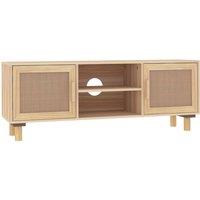 Vidaxl Tv Cabinet Brown 105X30X40 Cm Solid Wood Pine&natural Rattan, Brown
