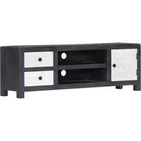 Vidaxl Hand Carved Tv Cabinet Grey&white 120X30X40 Cm Solid Wood Mango, Grey