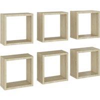 vidaXL Wall Cube Shelves 6 Pcs Sonoma Oak 30x15x30 cm, Brown