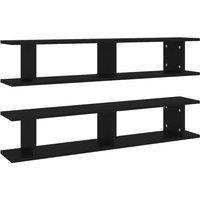 vidaXL Wall Shelf 2 Pcs Black 105x18x20 cm Engineered Wood, Black
