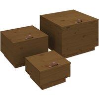 vidaXL Storage Boxes With Lids 3 Pcs Honey Brown Solid Wood Pine, Brown