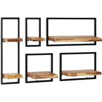 vidaXL Wall Shelf Set 5 Pieces Solid Acacia Wood and Steel, Brown