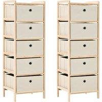 vidaXL Storage Racks With 5 Fabric Baskets 2 Pcs Beige Cedar Wood, Multi