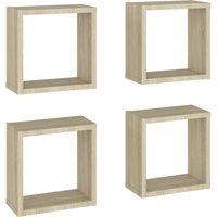 vidaXL Wall Cube Shelves 4 Pcs Sonoma Oak 30x15x30 cm, Brown