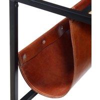 vidaXL Coffee Table With Genuine Leather Magazine Holder 110x50x45 cm, Multi