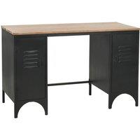 vidaXL Double Pedestal Desk Solid Firwood and Steel 120x50x76 cm, Black