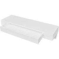 vidaXL White Mdf Floating Wall Display Shelf 1 Drawer Book dvd Storage, White