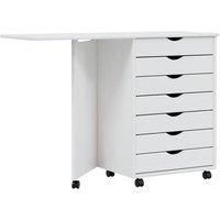 vidaXL Rolling Cabinet With Desk Moss White Solid Wood Pine, White