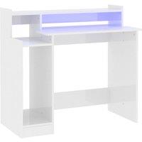 vidaXL Desk with LED Lights High Gloss White 97x45x90 cm Engineered Wood, White