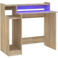 vidaXL Desk with LED Lights Sonoma Oak 97x45x90 cm Engineered Wood, Brown