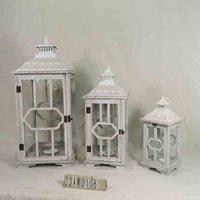 Minster Stylish Living Msl 74/56/39Cm Set 3 Wooden Lanterns, White