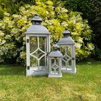 Minster Stylish Living Msl 66/50/34Cm Set 3 Wooden Lanterns, White