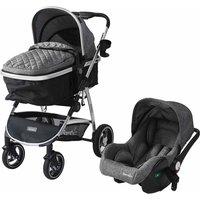 Bambico 3 In 1 Deluxe Pushchair Stroller - Grey With Silver Trim, Grey
