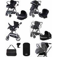 Bambico 3 In 1 Deluxe Pushchair Stroller - Black With Grey Trim, Black