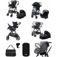 Bambico 3 In 1 Deluxe Pushchair Stroller - Black With Black Pu Trim, Black