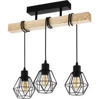 Eglo Townshend 5 Black And Natural Wood 3-light Ceiling Pendant Semi-flush Industrial Style L55cm, Black